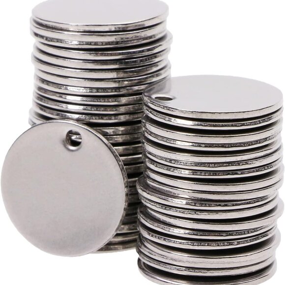 Other - Small Round Stainless Steel Flat Blank Stamping Tag Pendants Mini Discs for Brac